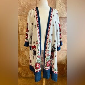 Tasha Polizzi Duster with Mexico Fiesta Dance Print Open Front Size XL NWT